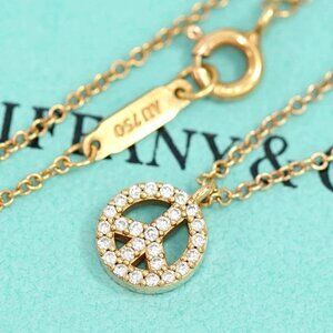 Tiffany &amp; Co. Metro Peace Sign Diamond .15ct Necklace 16&#034; 18k Rose Gold